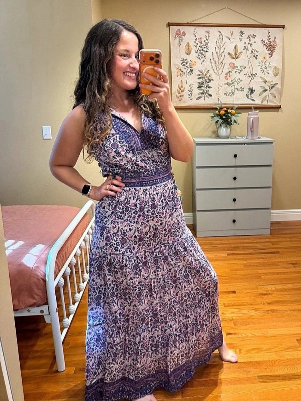 Alicia BELL Floral Maxi Dress in Blue & Pink Size Small Like New Boho Tassel S